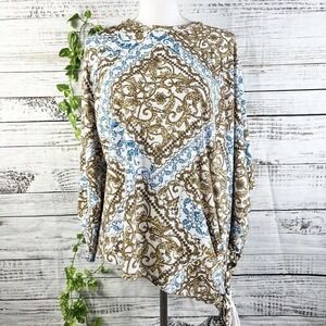 Rouge Collection Tunic Poncho Plus 1X Blue Gold Floral Boho Stretch Lagenlook